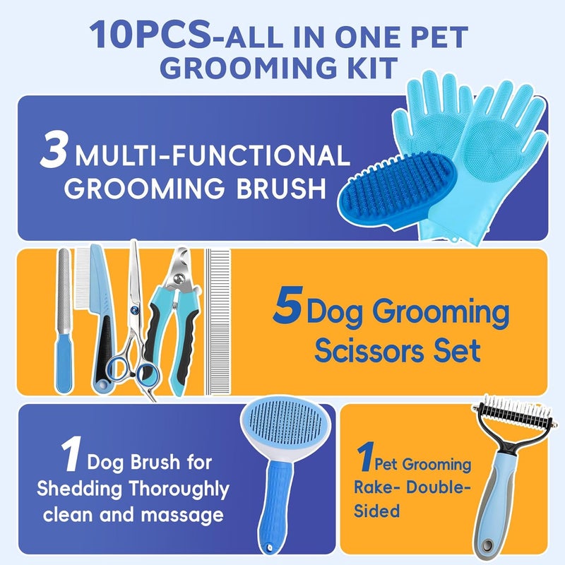 2TRUL Bath Grooming Kit for Pets, 10pcs Dog Brush for Shedding with Dog Nail Clipper and Trimmer, Dog and Cat Grooming Supplies, Dematting Comb for Dogs, Pet Bath Supplies - Image 2